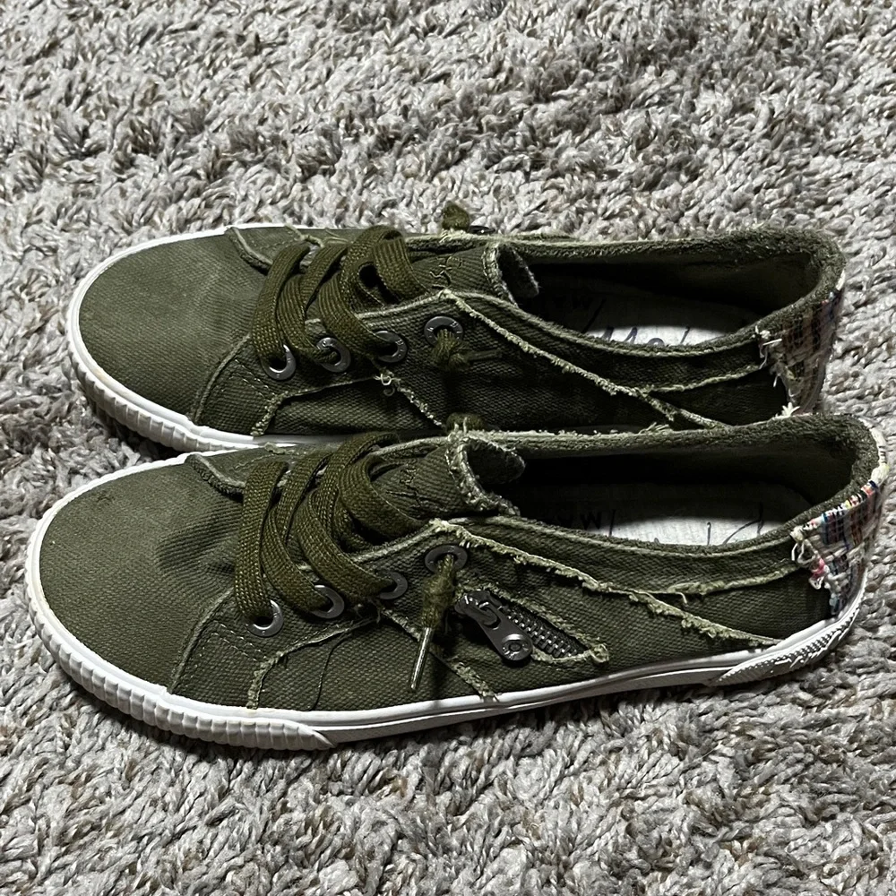 Olive Green Canvas Sneakers for Women - Picture 2 of 5